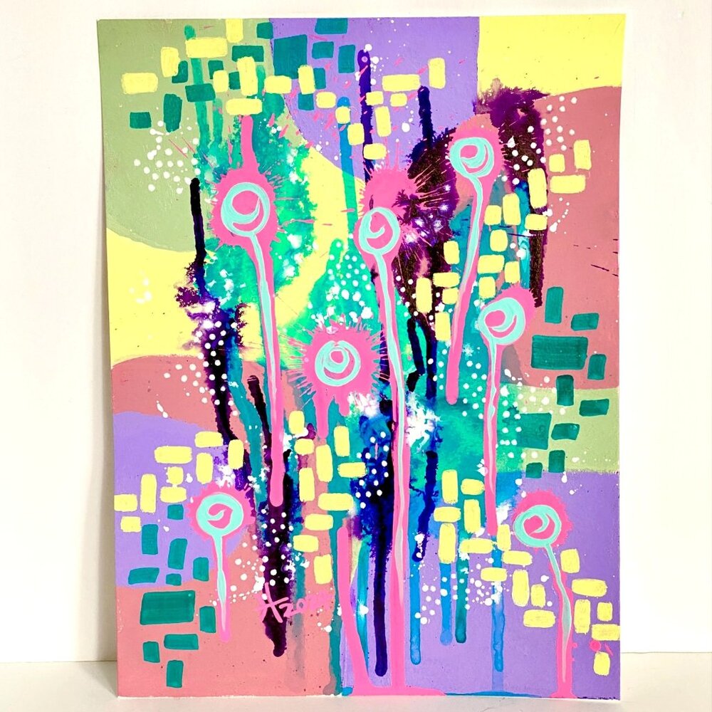 Summer Pop 5 Original Acrylic Wall Art Painting 11x14in Matted Frame Ready
